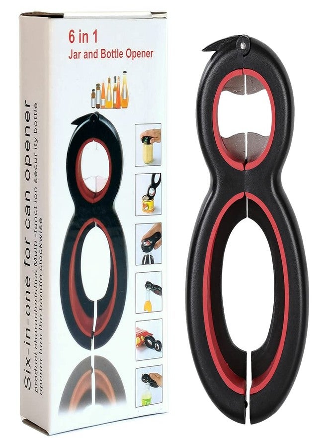 Otstar 6 in 1 Multi Opener, All in One Bottle Opener, Can, Soda, and Jar Openers, Twist Off Lid - Open Sesame Can Opener for Seniors and Arthritic Hands (Black and Red) - Image 1